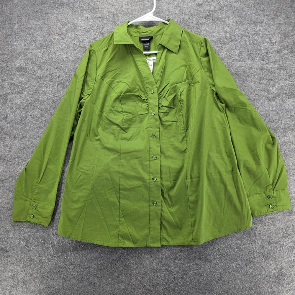Lane Bryant Shirt Womens 16 Green Button Front Long Sleeve Stretch Plus Top